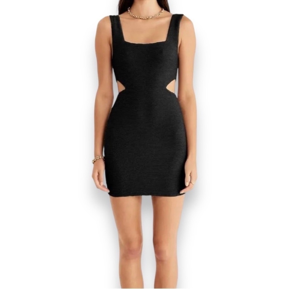 Rumer Rosa black cut out mini dress square neck ribbed